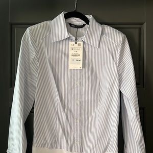 NWT zara blue stripe button up body suit